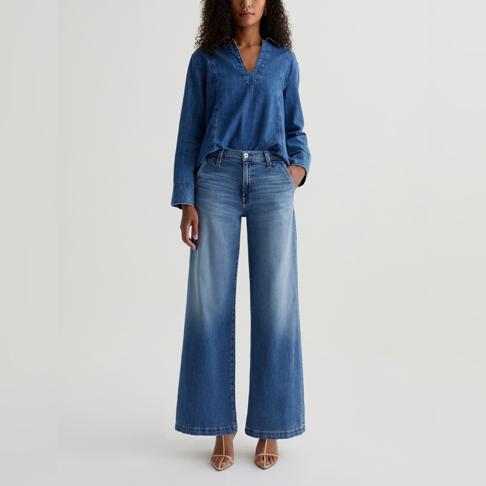 AG jeans Stella Low Slung Palazzo in Nautical Mile Size 29 Adriano Goldschmied